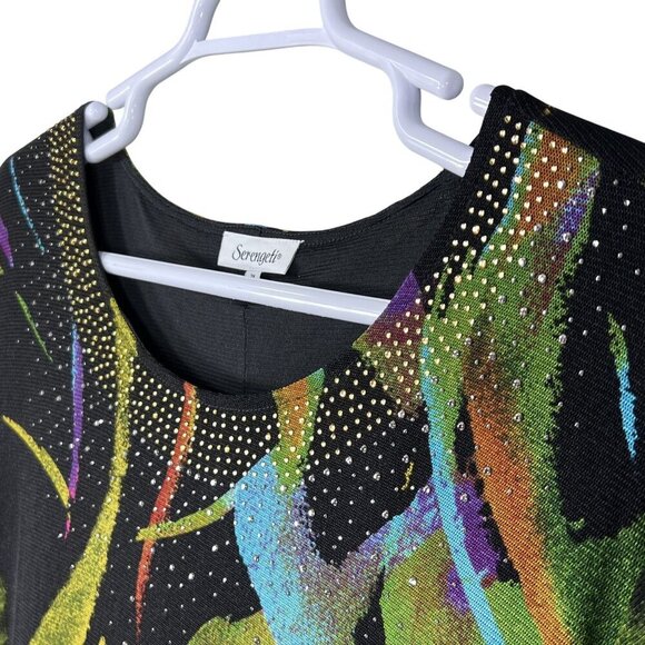 Serengeti Womens 2X Tunic Top Faceted  Stud Accents Yoke Abstract Design Artsy - Picture 4 of 15
